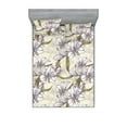 thumbnail image 1 of Vintage Fitted Sheet & Pillow Sham Set, Repeating Pattern of Lily Flowers and Leaves Spring Theme Illustration, Decorative Printed 3 Piece Bedding Decor, Queen, Olive Green Pale Camel, by Ambesonne, 1 of 2