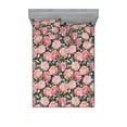 thumbnail image 1 of Vintage Fitted Sheet & Pillow Sham Set, Repeating Pattern of Pink-Tone Flowers Summer Floral Theme Art, Decorative Printed 3 Piece Bedding Decor, Calking, Dark Coral and Olive Green, by Ambesonne, 1 of 1