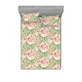 thumbnail image 1 of Vintage Fitted Sheet & Pillow Sham Set, Repetitive Leaves with Spring Flowers Minimalistic Grunge Ornament, Decorative Printed 3 Piece Bedding Decor, Full, Burnt Sienna Apple Green, by Ambesonne, 1 of 2