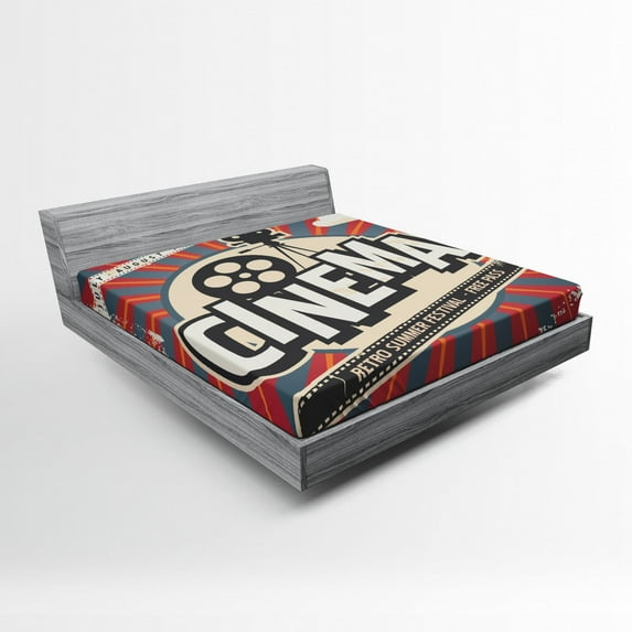 Vintage Fitted Sheet, Retro Cinema Movie Vintage Paper Texture Hollywood Stars Theme Image Print, Soft Decorative Fabric Bedding All-round Elastic Pocket, Queen Size, Beige Amber, by Ambesonne