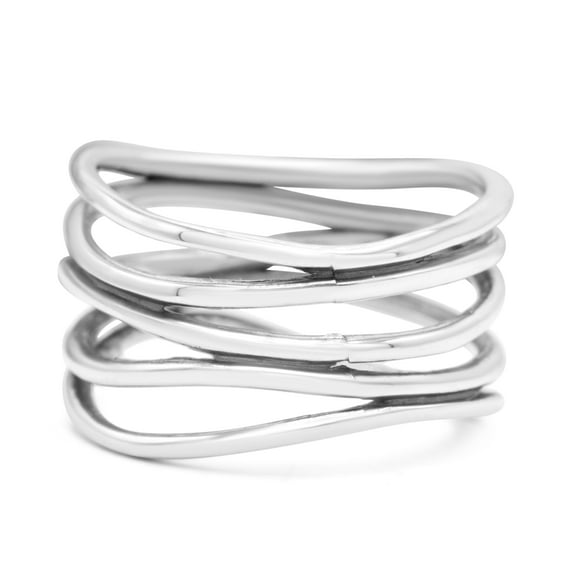 Vintage Five-Row Wavy Stackable Designs Oxidized Ring Band 925 Sterling Silver Size 11
