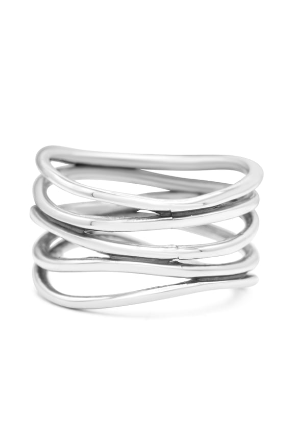 Vintage Five-Row Wavy Stackable Designs Oxidized Ring Band 925 Sterling Silver Size 5