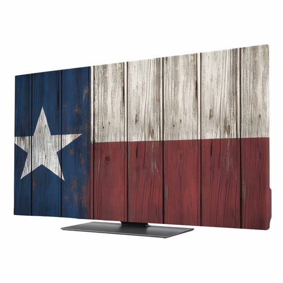 Vintage Flag TV Dust Cover 75 Inch, Retro Wooden Board Idyllic Style Stars Computer Monitor Cover Dustproof Stretchable Indoor TV Screen Protector for LED LCD Universal Monitors