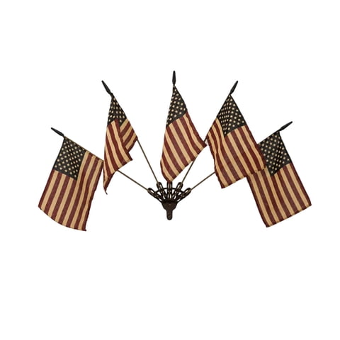 Vintage Flag Wall Hanging Decor, Multi-Flag Wall Mount Ornament, Retro Fabric Flag Arrangement With Metal Bracket, Indoor Outdoor Wall Art For Porch, Patio,Red-41Cm