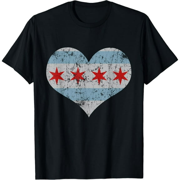 Vintage Flag of Chicago Heart Home Men Women Kids T-Shirt