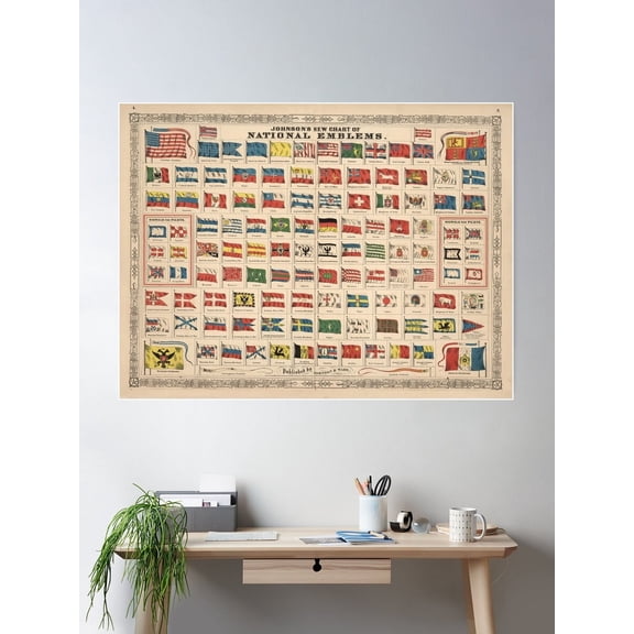 Vintage Flags Of The World Chart (1863) Poster Wall Art, Modern Wall Decor For Living Room Bedroom, 16x24 UNFRAMED