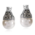 thumbnail image 1 of Vintage Flair Marcasite and Pearl .925 Silver 12mm Earrings, 1 of 5