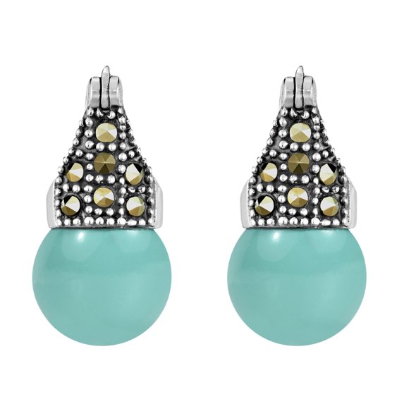 Vintage Flair Marcasite and Turquoise .925 Silver 12mm Earrings