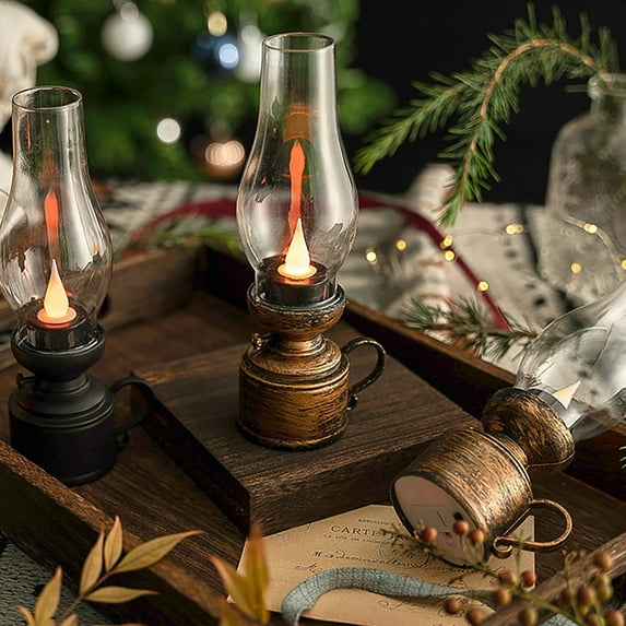Vintage Flameless Kerosene Lamp LED Battery Operated Table Lamp, Retro Oil Lantern for Bedroom, Living Room & Emergency Lighting | Indoor Decorative Ambient Light,Halloween Christmas Gift