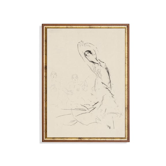 Vintage Flamenco Dancer Sketch Expressive Ink Drawing Unframed Paper Print
