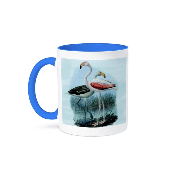 3dRose, Vintage Flamingo Birds, 11oz Two-Tone Blue Mug