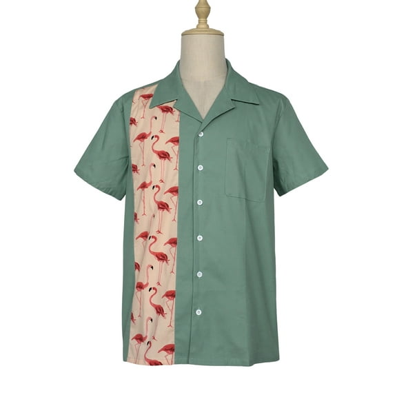 Vintage Flamingo Panel Design Collared Men Shirts