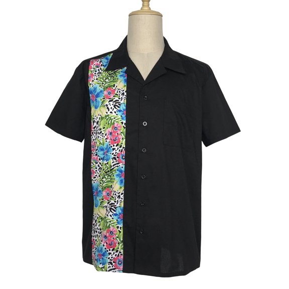 Vintage Flamingo Panel Design Collared Men Shirts