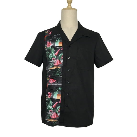 Vintage Flamingo Panel Design Collared Men Shirts