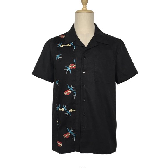 Vintage Flamingo Panel Design Collared Men Shirts