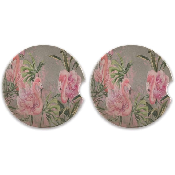 Vintage Flamingos Car Cup Holder Coaster Anti Slip Car Coasters Drink Coaster Cute Auto Interior Accessories for Women & Men 2.5"(2 Pack) Home Decor Gifts