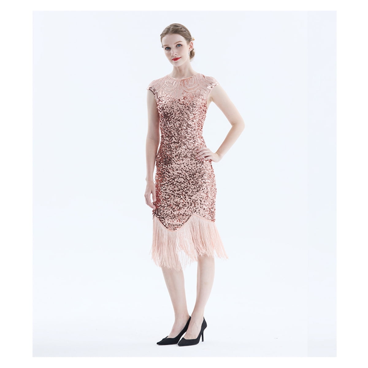 Vintage Flapper Great Gatsby Party Dress O-Neck Sleeveless Sequin Beaded  Tassel Evening Dress Vestidos Feminina,Pink - Walmart.com