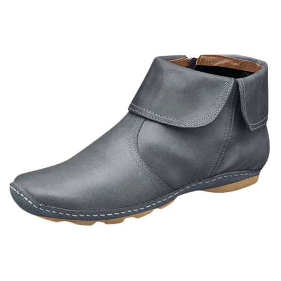 Vintage Flat Boots Arch Support Walking Shoes Comfort Faux Leather Ankle Bootie Fall Winter Outdoor Shoe for Women