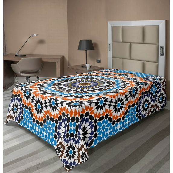 Ambesonne Vintage Flat Sheet, Moroccan Ceramic Tile, TwinXL Size, Multicolor