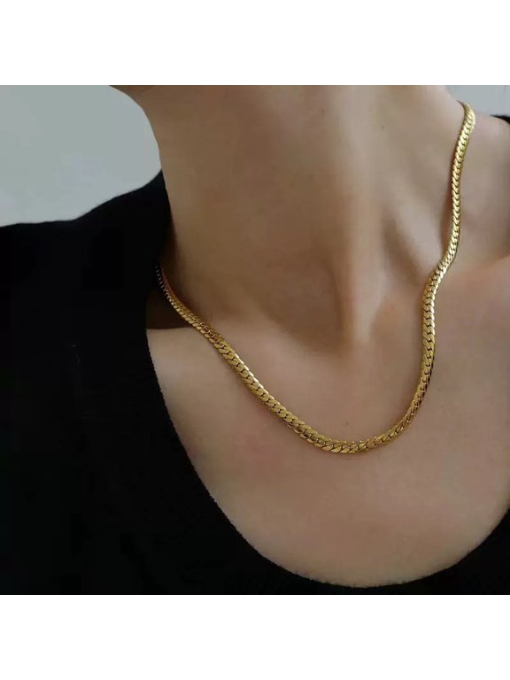 Vintage Flat Snake Chain 14K Gold Filled Necklace, Punk Neck Jewelry for Men & Women
