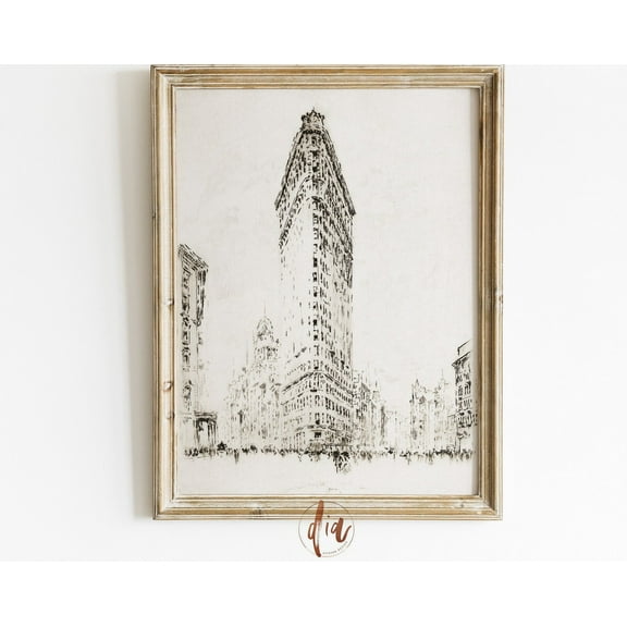 Vintage Flatiron Building Drawing, New York City Antique Sketch, Nyc Line Art Pencil Sketch, Gallery Wall Print, Cityscape Wall Art, Modern Wall Decor, 16x24 UNFRAMED