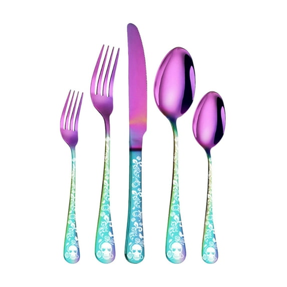 Vintage Flatware Sets with Skull Pattern Handle, Stainless Steel Silverware Set of 5, Utensils Cutlery Set Including Knife Fork and Spoon, Gift Package for Halloween Wedding Housewarming