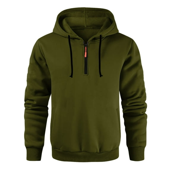 Vintage Fleece Hoodie Casual Long Sleeve 1/4 Zipper Pullover Hooded Sweatshirts Hoodies For Men,Size S-3XL