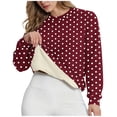 thumbnail image 1 of Vintage Fleece Sweatshirts for Women Long Sleeve Polka Dots Print Crewneck Warm Fuzzy Undershirts, 1 of 5