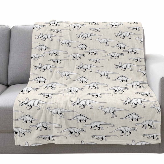 Vintage Fleece Throw Blanket Lightweight Hand-painted Dinosaur Pattern Primitive Animals Linen Fuzzy Flannel Throws Super Soft Cozy Flannel Blanket for Couch, Sofa, Bed, Travel 50"x60"