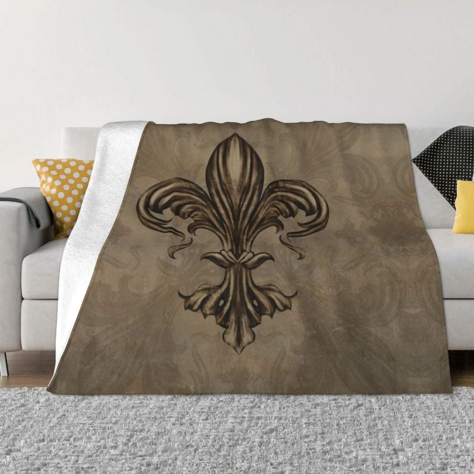 Vintage Fleur De Lis Pattern Flannel Throw Blanket Comfortable Soft Winter Lily Flower for Couch Outdoor Bedding Decor King Size Walmart