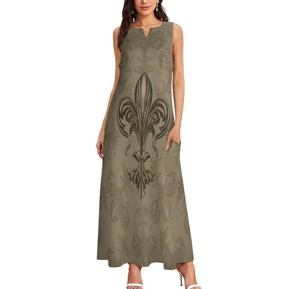 Vintage Fleur-de-lis Sepia Long Dress Female Clothing Prom Dress Dress Women Elegant Luxury
