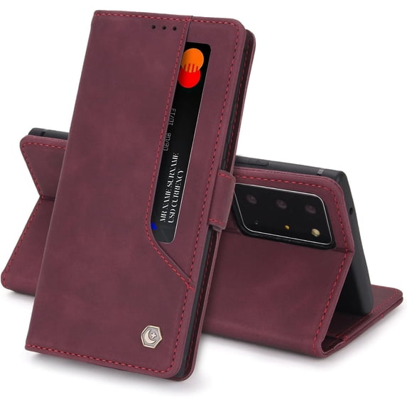 Vintage Flip Wallet Leather Case for Samsung Galaxy A72 A52 A71 A51 A42 A32 A22 A12 M80S M60S 5G 4G, Screen Protector Card Holder Stand Back Cover(Red,A72 5G)