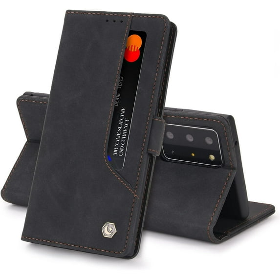 Vintage Flip Wallet Leather Phone Case for Samsung Galaxy S22 S21 S20 Ultra Plus FE Note 20, Screen Protector Card Holder Stand Back Cover(Black,S21 Plus)