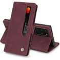 thumbnail image 1 of Vintage Flip Wallet Leather Phone Case for Samsung Galaxy S22 S21 S20 Ultra Plus FE Note 20, Screen Protector Card Holder Stand Back Cover(Red,S22 Plus), 1 of 8