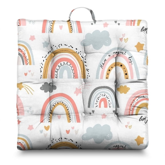 Vintage Floor Cushion 22x22 Inch Square Boho Pillow, Ethnic Print, Soft for Meditation & Back Pain Relief