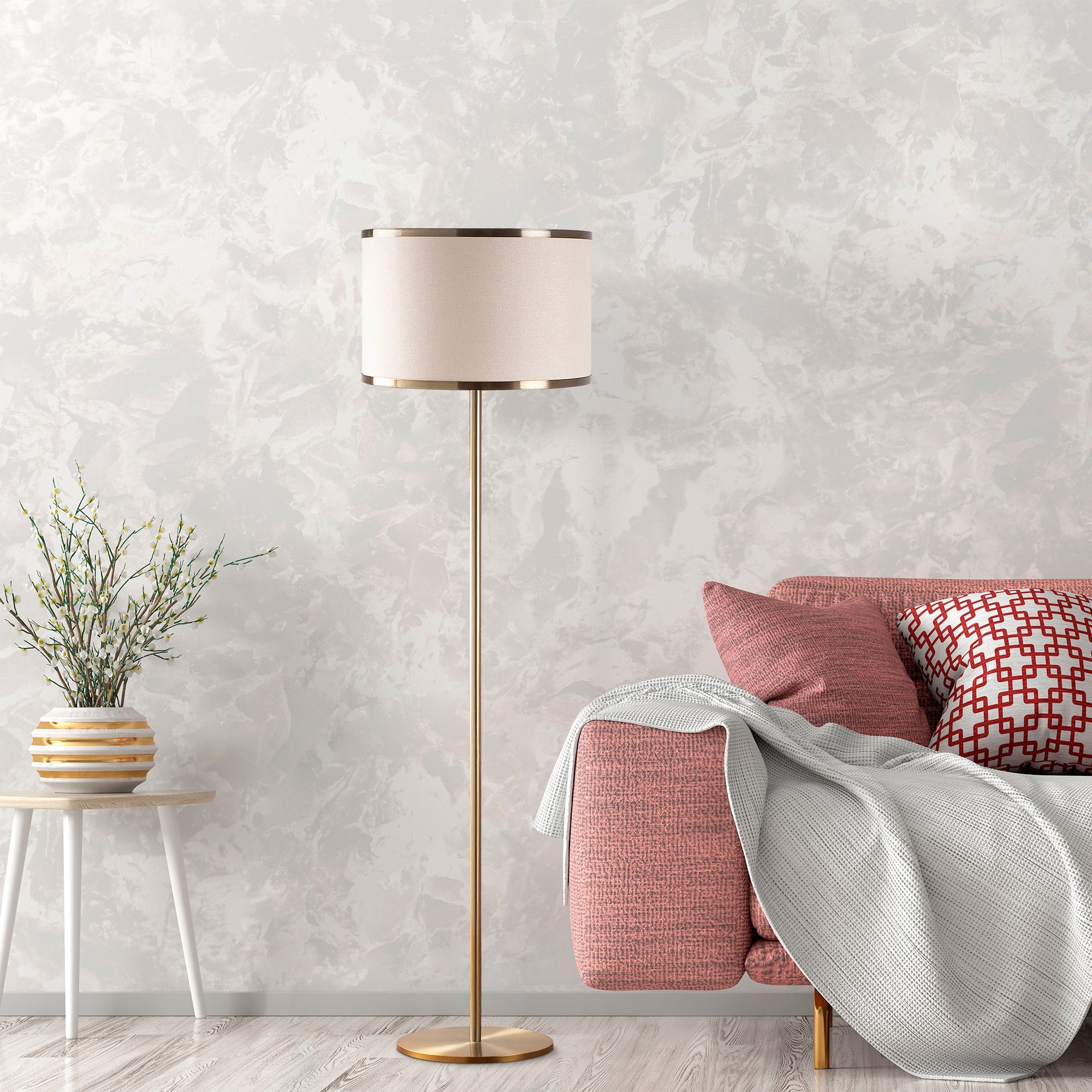 Vintage Floor Lamp with Metal Body, 15.7 x 15.7 x 61.4 inches | Glass Cap, 15.7-inch Cap Diameter, 11.8-inch Cap Height | On/Off Button on Cable, E27 Socket (Max 40W)