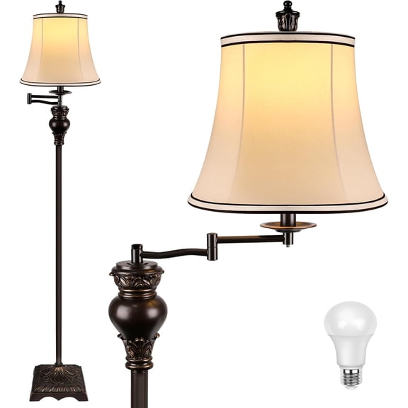 Vintage Floor Lamps for Living Room,Traditional 350° Adjustable Swing Arm Farmhouse Floor Lamp for Bedroom, Rustic Standing Lamp Pole Lamps for Reading, Home Décor and Office