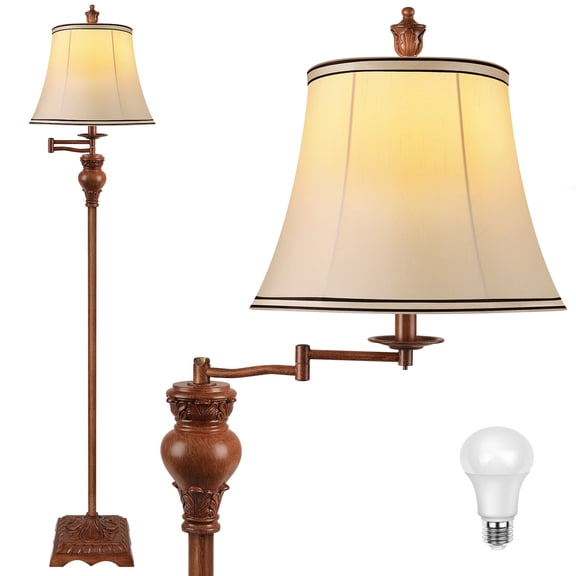 Vintage Floor Lamps Traditional Arm Floor Lamp for Bedroom, Rustic Standing Lamp for Reading, Home Dcor Wood Grain