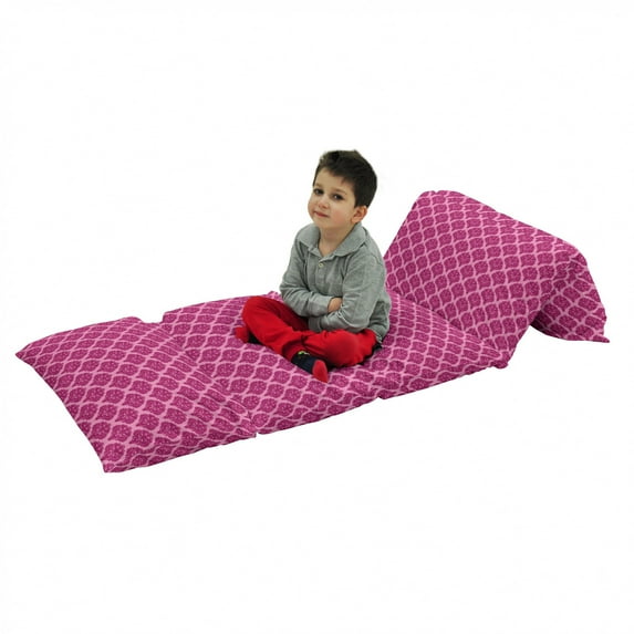 Vintage Floor Pillow Lounger Cover, Feminine Romantic Style Curves and Strokes in Monochrome Layout, Nap Mat Printed Fabric Case for 5 Pillows, 88" x 36", Dark Magenta and Pale Pink, by Ambesonne