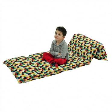 Vintage Floor Pillow Lounger Cover, Rhombus Pattern Grunge Effect Hexagonal Pattern Colorful Geometric Mosaic Art, Nap Mat Printed Fabric Case for 5 Pillows, 88" x 27", Multicolor, by Ambesonne
