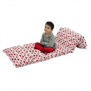 Vintage Floor Pillow Lounger Cover, Various Women Lip Forms in Several Gestures Sad Nervous Happy Female Print, Nap Mat Printed Fabric Case for 5 Pillows, 88" x 36", Vermilion and White, by Ambesonne