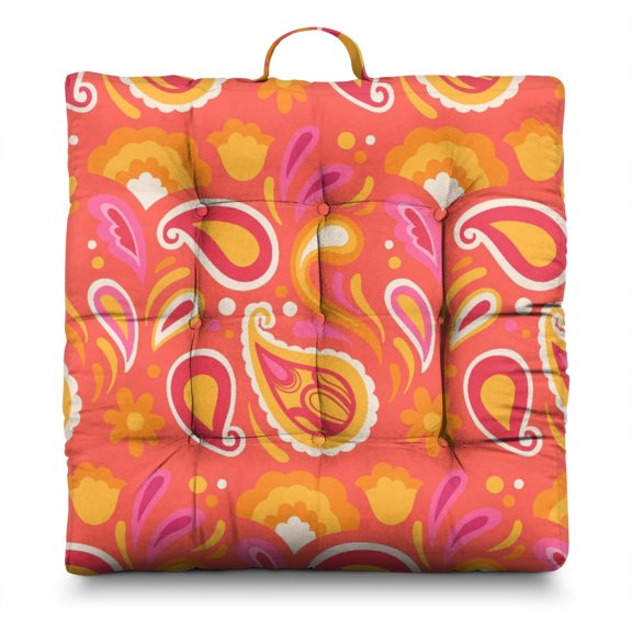 Vintage Floor Pillow&nbsp;– 22x22 Inch Square Meditation Cushion, Dutch Velvet, Paisley Boho Print for Yoga, Living Room & Fireplace Seating (Cozy)