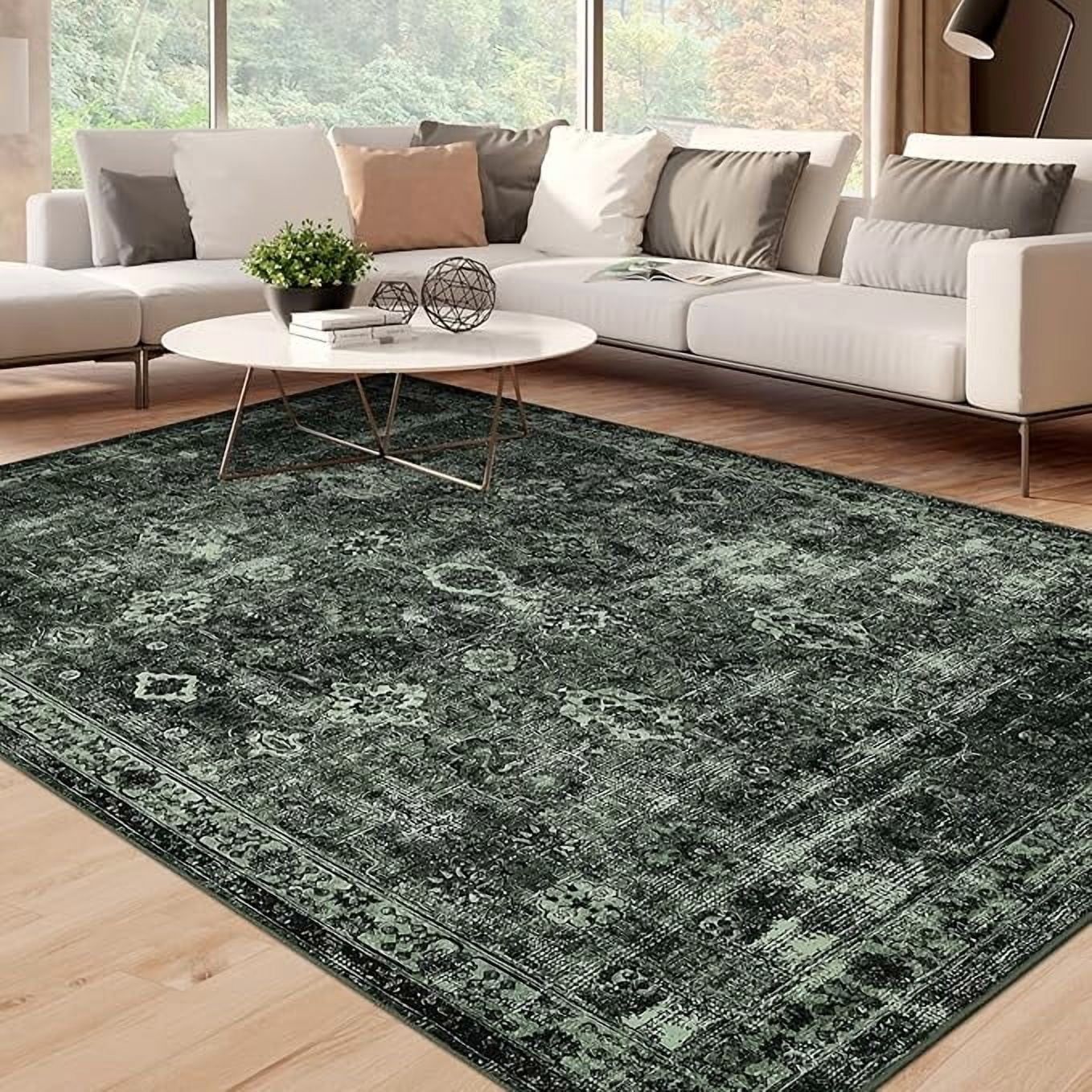 Vintage Floral 10x13 Rugs Reddish Brown Washable Area Rug for Bedroom Living Room Non Slip Boho Rug Thin Printed Faux Wool Soft Floor Carpet for Dining Room Nursery Playroom Indoor Office