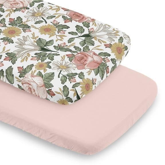 Sweet Jojo Designs Vintage Floral Pink and Green Baby Bassinet Fitted Sheets 2 Piece Set