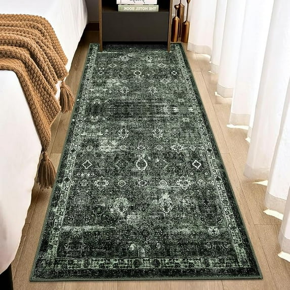 Vintage Floral 2x6 Runner Rug Reddish Brown Boho Washable Kitchen Runner Rug Non-Slip Hallway Runners Thin Printed Faux Wool Super Soft Carpet for Entryway Laundry Room Bedroom Indoor