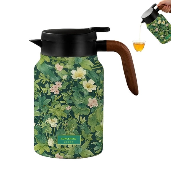 Vintage Floral 316 Stainless Steel Teapot with Infuser, 1500ml Large Capacity, One-Touch Pouring, Detachable Filter & Smart Temperature Display, Chinese Thermal Tea Pot for Home & Office Use