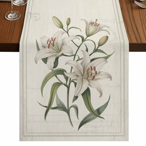 Vintage Floral 90 Inch Table Runner, Farmhouse Country Retro Flower Artwork Farmhouse Dresser Scarf Cotton & Linen Tablerunner for Dining/Kitchen Island/Holiday Party Décor 13" x 90"