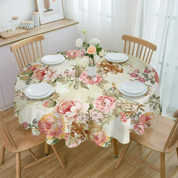 Vintage Floral Abstract Overlay Foliage Waterproof Tablecloth Wedding Home Kitchen Dining Room Table Decor Round Table Cover