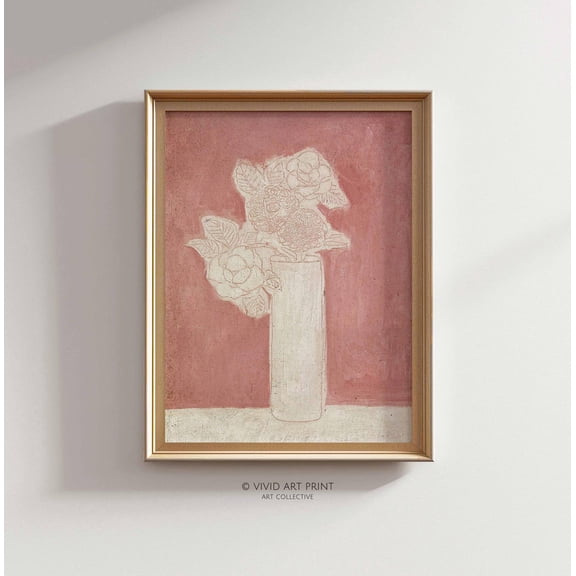 Vintage Floral Abstract Wall Art, Muted Pink Botanical Antique Home Decor, Vivid Art Print Ml-091 Wall Art, Modern Wall Decor, 16x24 UNFRAMED