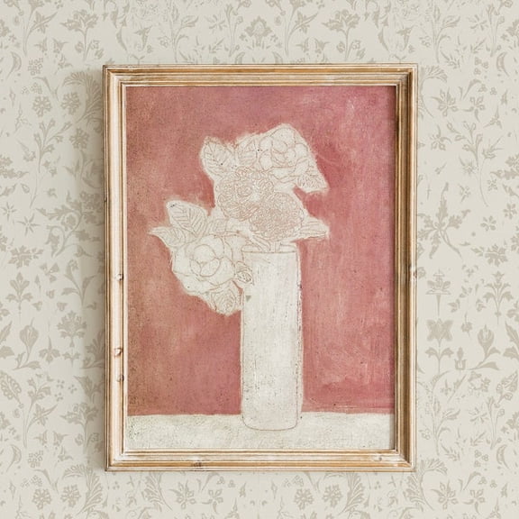 Vintage Floral Abstract Wall Art | Muted Pink Botanical Printable Wall Decor | Antique Victorian Botanical Downloadable Art, Unframed Paper Poster 8x10in